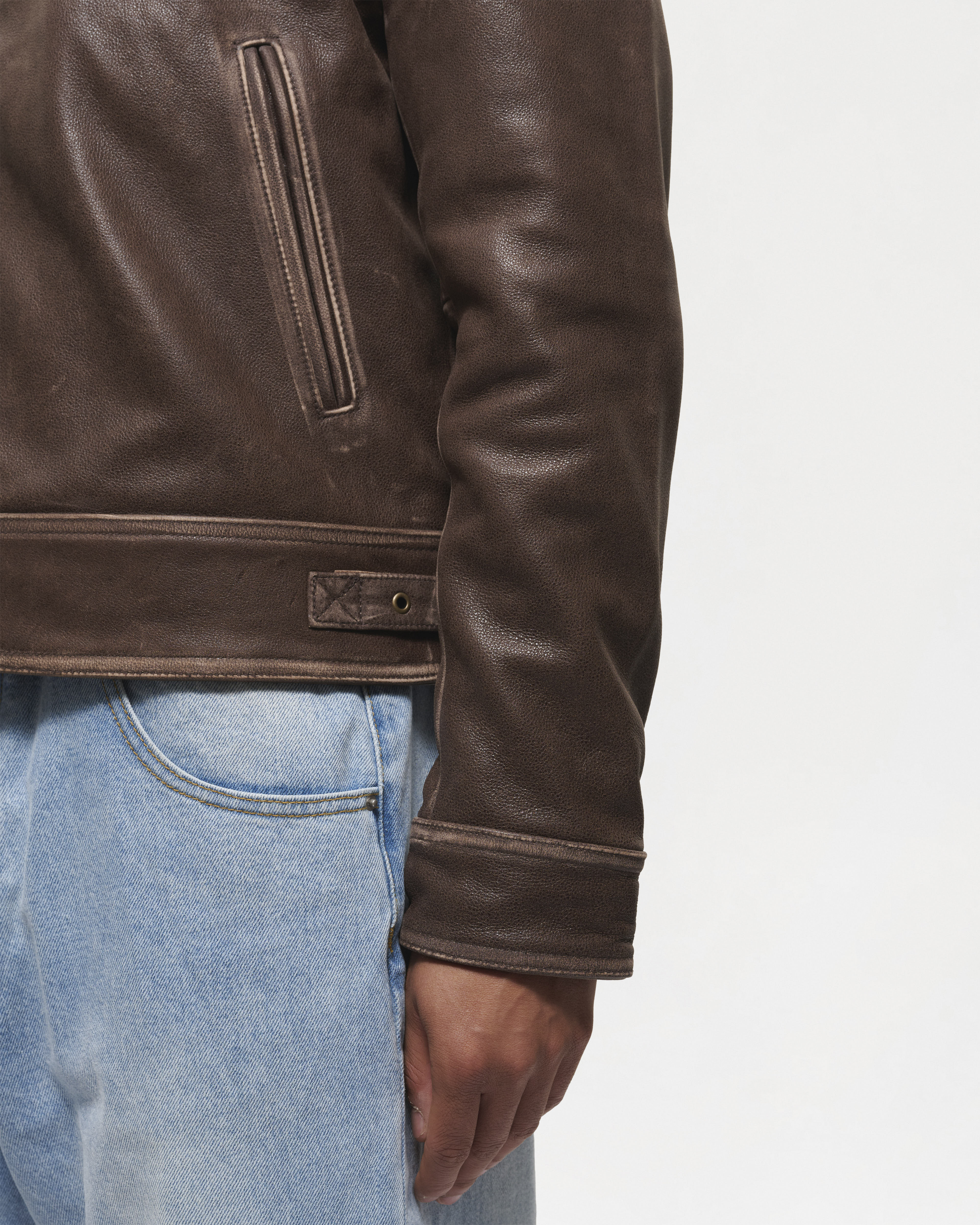 Aged Heavy Wash Leather Jacket - Image 12