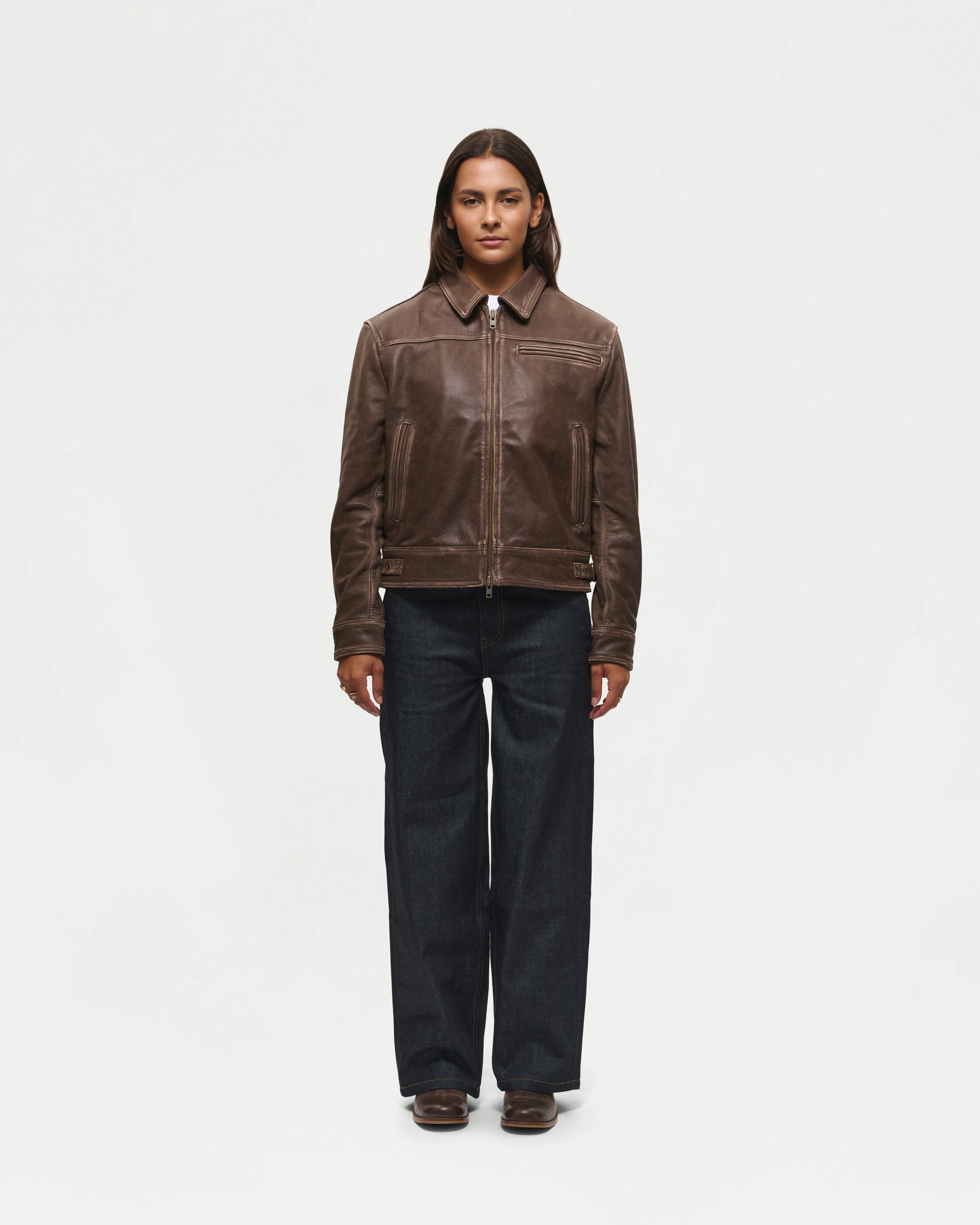 Aged Heavy Wash Leather Jacket - Image 13