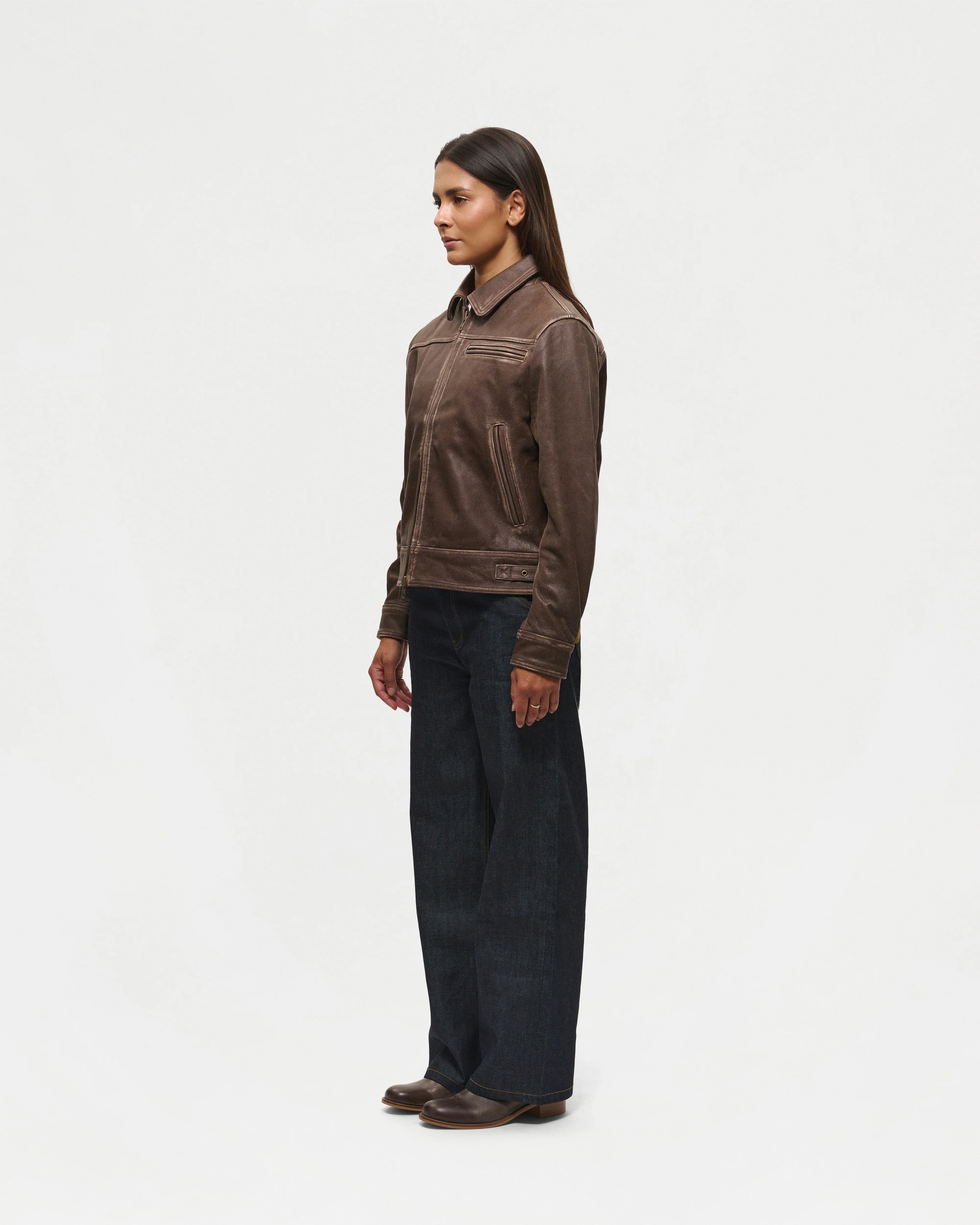 Aged Heavy Wash Leather Jacket - Image 14