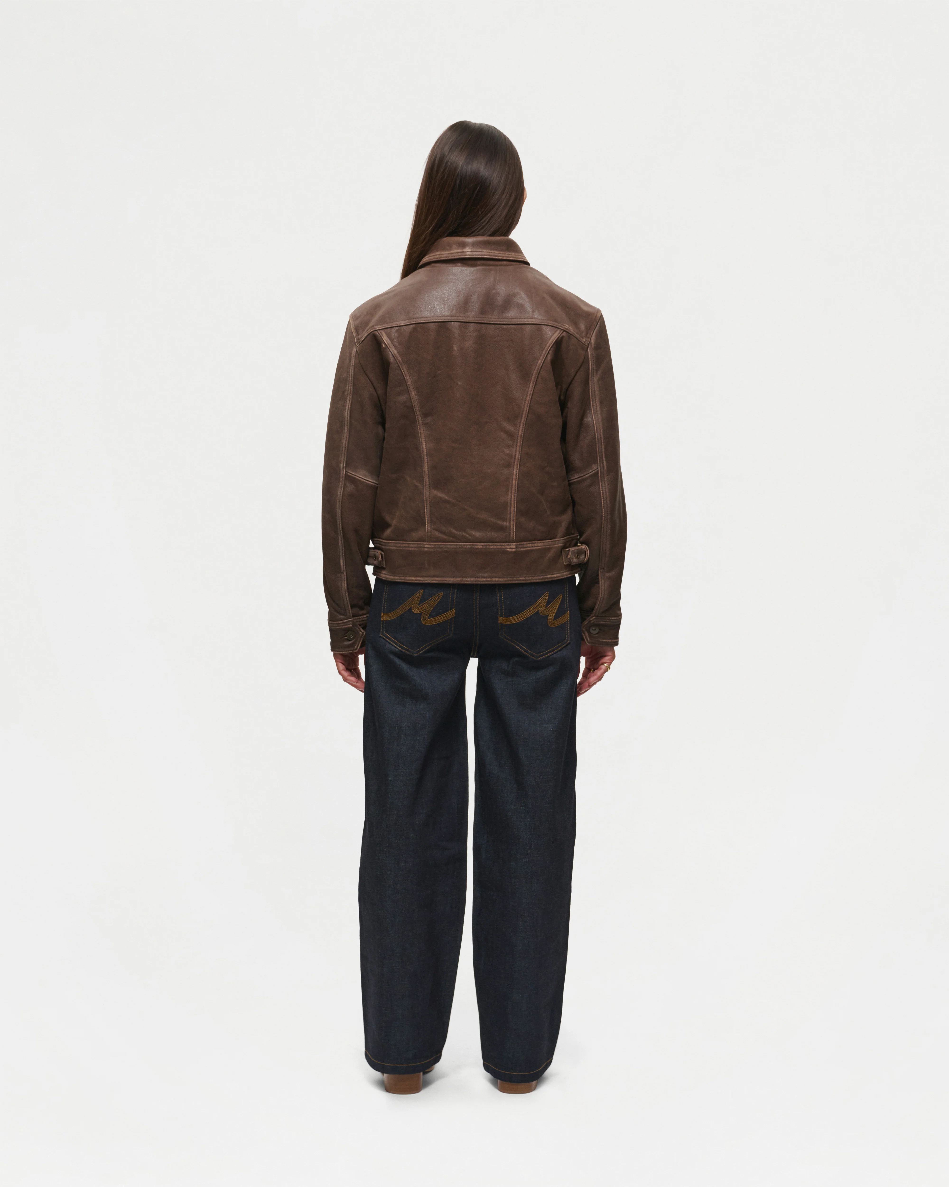 Aged Heavy Wash Leather Jacket - Image 15
