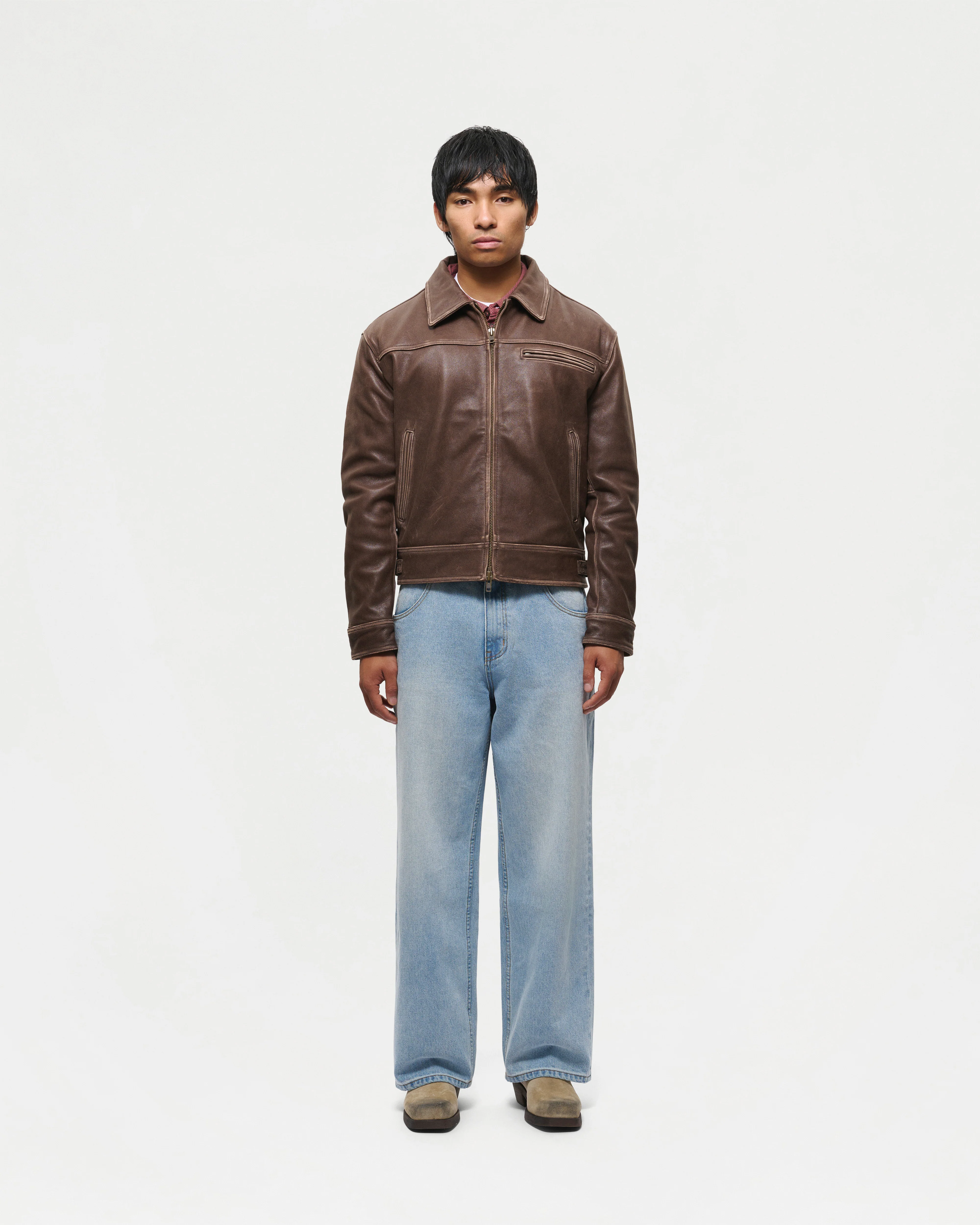 Aged Heavy Wash Leather Jacket - Image 7