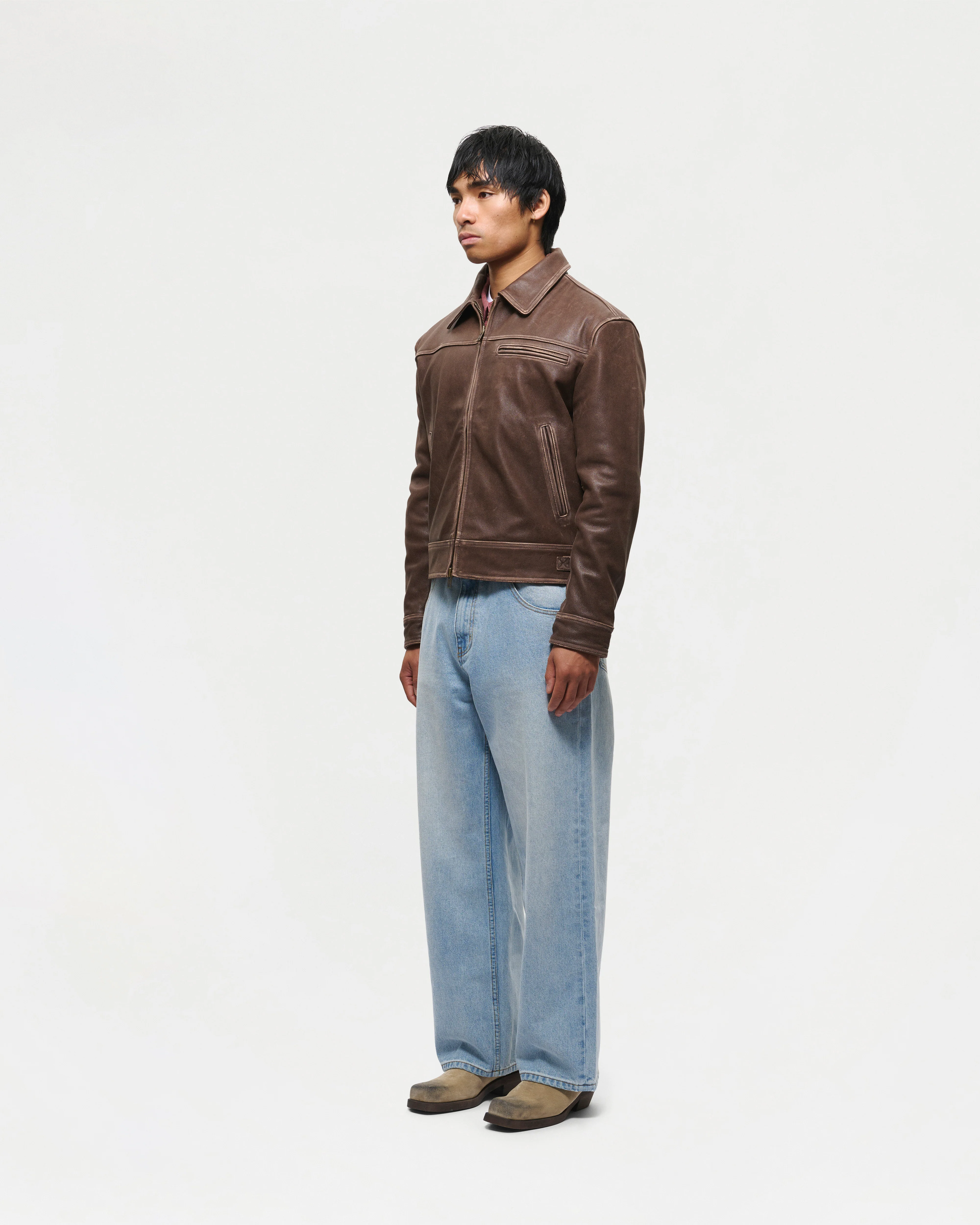 Aged Heavy Wash Leather Jacket - Image 8