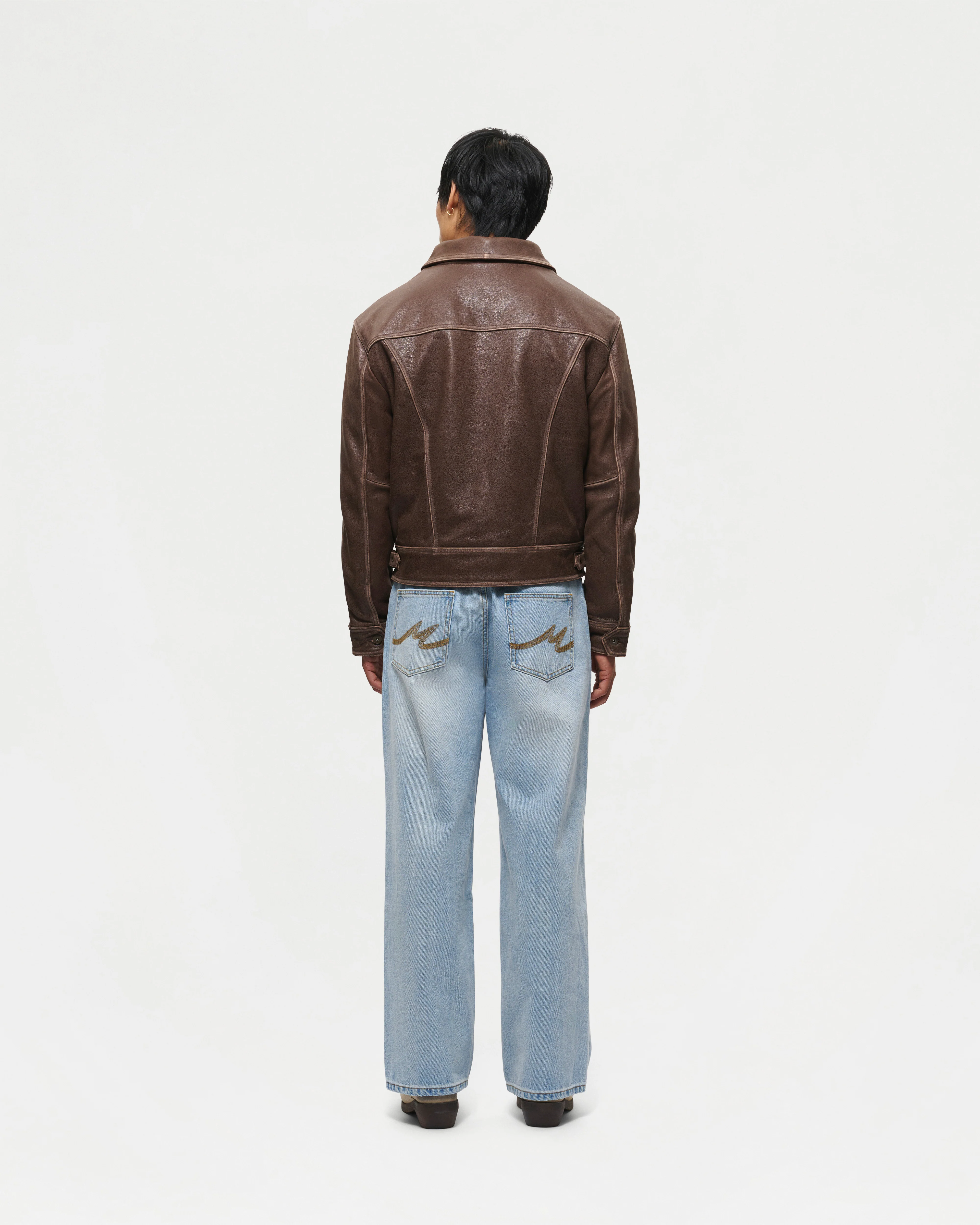 Aged Heavy Wash Leather Jacket - Image 9